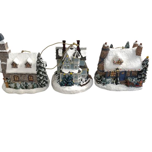 VTG Thomas Kinkade's Winter Memories Illuminated Christmas Ornaments, Set of 7 - Picture 2 of 11